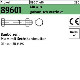 Baubolzen R 89601 CE 6-ktmutter M24x 600 Mu 4.8 galv.verz. 5 Stück - VPE: 5