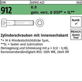 Zylinderschraube DIN 912 Innen-6kt M8x 45 8.8 gal Zn 8 DiSP + SL 200St. - VPE: 200