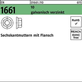 Sechskantmutter EN 1661 Flansch M20 10 galv.verz. 50 Stück - VPE: 50