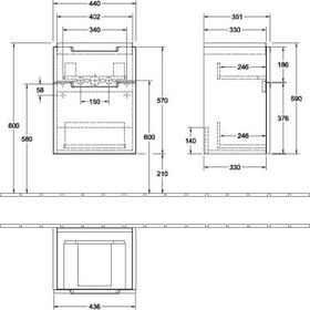 V&B Waschtischunterschrank SUBWAY 2.0 f HWB 440x590x352mm Black Matt Lacquer