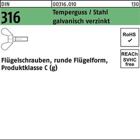 Flügelschraube DIN 316 M8x 16 Temperguss/Stahl galv.verz. 100 Stück - VPE: 100