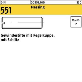 Gewindestift DIN 551 Kegelkuppe/Schlitz M3x 5 Messing 100 Stück - VPE: 100