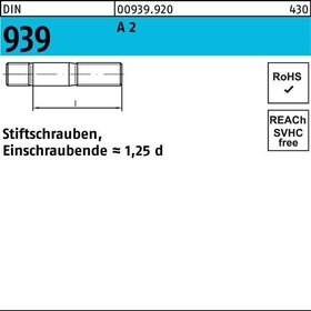 Stiftschraube DIN 939 M12x 25 A 2 Einschraubende=1,25d 25 Stück - VPE: 25