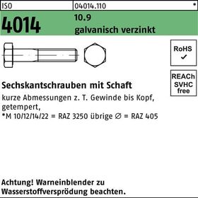 Sechskantschraube ISO 4014 Schaft M14x 45 10.9 galv.verz. 100 Stück - VPE: 100