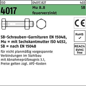 Sechskantschraube ISO 4017 VG Mutter M12x 20 8.8 feuerverz. SB 100 Stück - VPE: 100