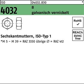 Sechskantmutter ISO 4032 M4 8 galv. vernickelt 1000 Stück - VPE: 1000