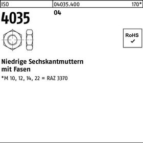 Sechskantmutter ISO 4035 niedrig Fasen M3,5 Automatenstahl 100 Stück - VPE: 100