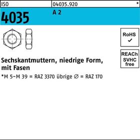 Sechskantmutter ISO 4035 niedrig Fasen M20 A 2 10 Stück - VPE: 10