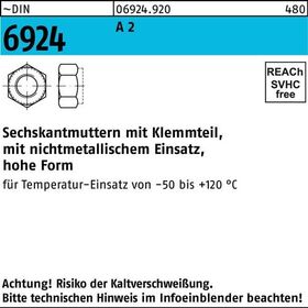 Sechskantmutter DIN 6924 Klemmteil M6 A 2 1000 Stück - VPE: 1000