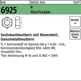 Sechskantmutter DIN 6925 Klemmteil M6 8 zinklamellenbes. flZnnc 480h-L 1000St. - VPE: 1000