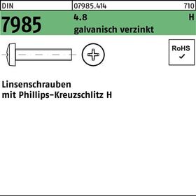 Linsenschraube DIN 7985 PH M8x70-H 4.8 galv.verz. 100St. - VPE: 100