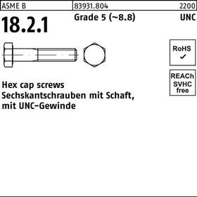 Sechskantschraube R 83931 UNC-Gewinde/Schaft 1x 4 Grade 5 (~8.8) 10 Stück - VPE: 10