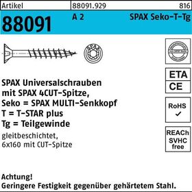 Schraube R 88091 SEKO T-STAR TG 4,5x 70/42-T20 A 2 100 Stück SPAX - VPE: 100