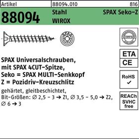 Schraube R 88094 SEKO Spitze/PZ 3x35/31-Z Stahl galv.verz. WIROX 200St. SPAX - VPE: 200