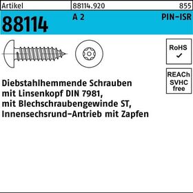 Schraube R 88114 diebstahlh. Liko ISR Zapfen 6,3x 50 A 2 100 Stück - VPE: 100