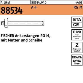 Ankerstange R 88534 Mutter/Scheibe RG M12x 160 A 4 10 Stück FISCHER - VPE: 10