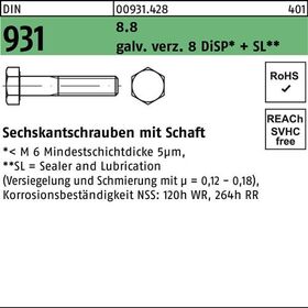 Sechskantschraube DIN 931 Schaft M8x 75 8.8 gal Zn 8 DiSP + SL 200 Stück - VPE: 200
