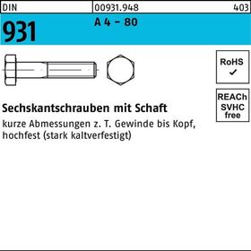 Sechskantschraube DIN 931 Schaft M5x 25 A 4 - 80 200 Stück - VPE: 200