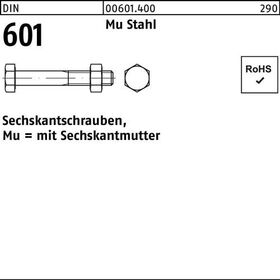 Sechskantschraube DIN 601 Sechskantmutter M20x 130 Mu Stahl 4.6 25 Stück - VPE: 25