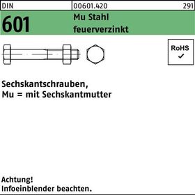 Sechskantschraube DIN 601 Sechskantmutter M16x75 Mu Stahl 4.6 feuerverz. 25St. - VPE: 25