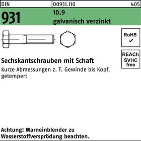 Sechskantschraube DIN 931 Schaft M30x 150 10.9 galv.verz. 1 Stück