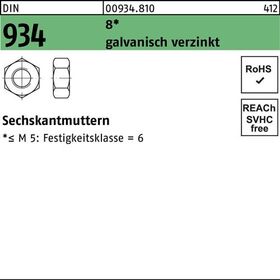 Sechskantmutter DIN 934 M8 8 galv.verz. 1000 Stück - VPE: 1000