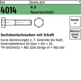 Sechskantschraube ISO 4014 Schaft M8x 35 8.8 feuerverz. 200 Stück - VPE: 200