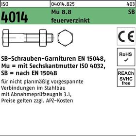 Sechskantschraube ISO 4014 Schaft/Mutter M20x 260 8.8 feuerverz. SB 1St.