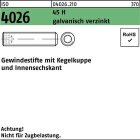 Gewindestift ISO 4026 Kegelkuppe/Innen-6kt M12x25 45 H galv.verz. 100St. - VPE: 100