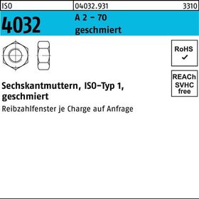 Sechskantmutter ISO 4032 M20 A 2 - 70 geschmiert 25 Stück - VPE: 25