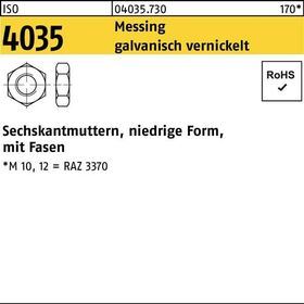 Sechskantmutter ISO 4035 niedrig Fasen M4 Messing galv. vernickelt 100St. - VPE: 100