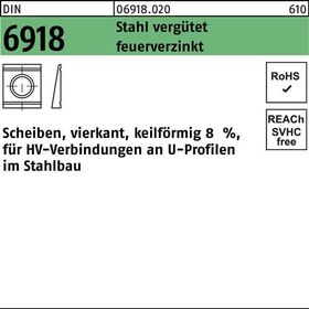 Unterlegscheibe DIN 6918 ÜH vierkant keilförmig 21 Stahl C45 feuerverz. 1St.