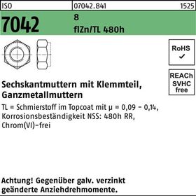 Sechskantmutter ISO 7042 Klemmteil M8 8 zinklamellenbes. flZnnc 480h-L 500St. - VPE: 500