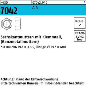 Sechskantmutter ISO 7042 Klemmteil M4 A 4 100 Stück - VPE: 100