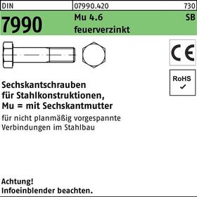 Sechskantschraube DIN 7990 CE Sechskantmutter M20x50 4.6 feuerverz. 25St. - VPE: 25