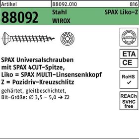 Schraube R 88092 LIKO/PZ 3,5x20/15-Z Stahl WIROX 1000St. SPAX - VPE: 1000