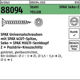 Schraube R 88094 SEKO Spitze/PZ 5x40/34-Z Stahl galv.verz. gelb 500St. SPAX - VPE: 500