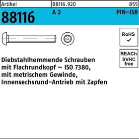 Schraube R 88116 diebstahlhemmend ISR Zapfen M4x 12-T20 A 2 100 Stück - VPE: 100