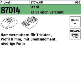 Hammerkopfmutter R 87014 Bremsmoment niedrig 8mm M6 Stahl galv.verz. 100St. - VPE: 100