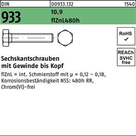 Sechskantschraube DIN 933 VG M6x 25 10.9 flZnL/nc/x/x/480h/C 500 Stück - VPE: 500