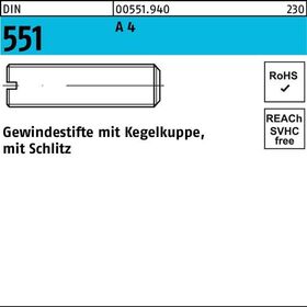 Gewindestift DIN 551 Kegelkuppe/Schlitz M8x 16 A 4 25 Stück - VPE: 25