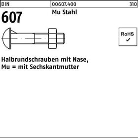 Halbrundschraube DIN 607 Nase/6-ktmutter M8x 20 Mu Stahl 4.6 200 Stück - VPE: 200