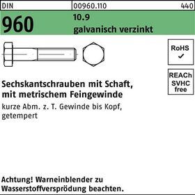 Sechskantschraube DIN 960 Schaft M16x1,5x100 10.9 galv.verz. 25St. - VPE: 25