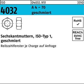 Sechskantmutter ISO 4032 M20 A 4 - 70 geschmiert 25 Stück - VPE: 25