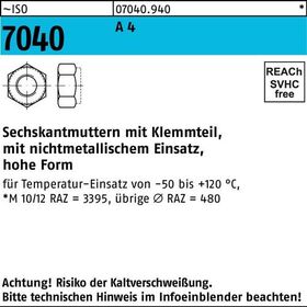 Sechskantmutter ISO 7040 Klemmteil M12 A 4 50 Stück - VPE: 50