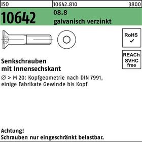 Senkschraube ISO 10642 Innen-6kt M8x 35 8.8 galv.verz. 200 Stück - VPE: 200