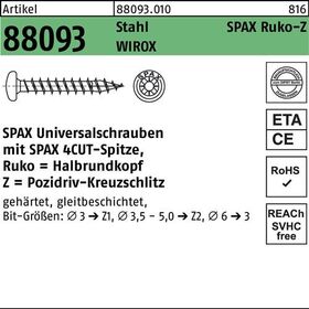 Schraube R 88093 Ruko Spitze/PZ 3x20/18-Z Stahl galv.verz. WIROX 1000St. SPAX - VPE: 1000