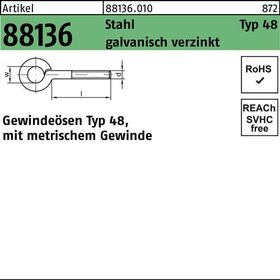 Gewindeöse R 88136 Typ 48 M8x 60 D 12 Stahl galv.verz. 50 Stück - VPE: 50