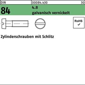 Zylinderschraube DIN 84/ISO 1207 Schlitz M4x16 4.8 galv. vernickelt 2000St. - VPE: 2000