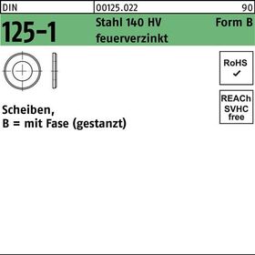 Unterlegscheibe DIN 125-1 B 34x60x5 Stahl 140 HV feuerverz. gestanzt 50St. - VPE: 50